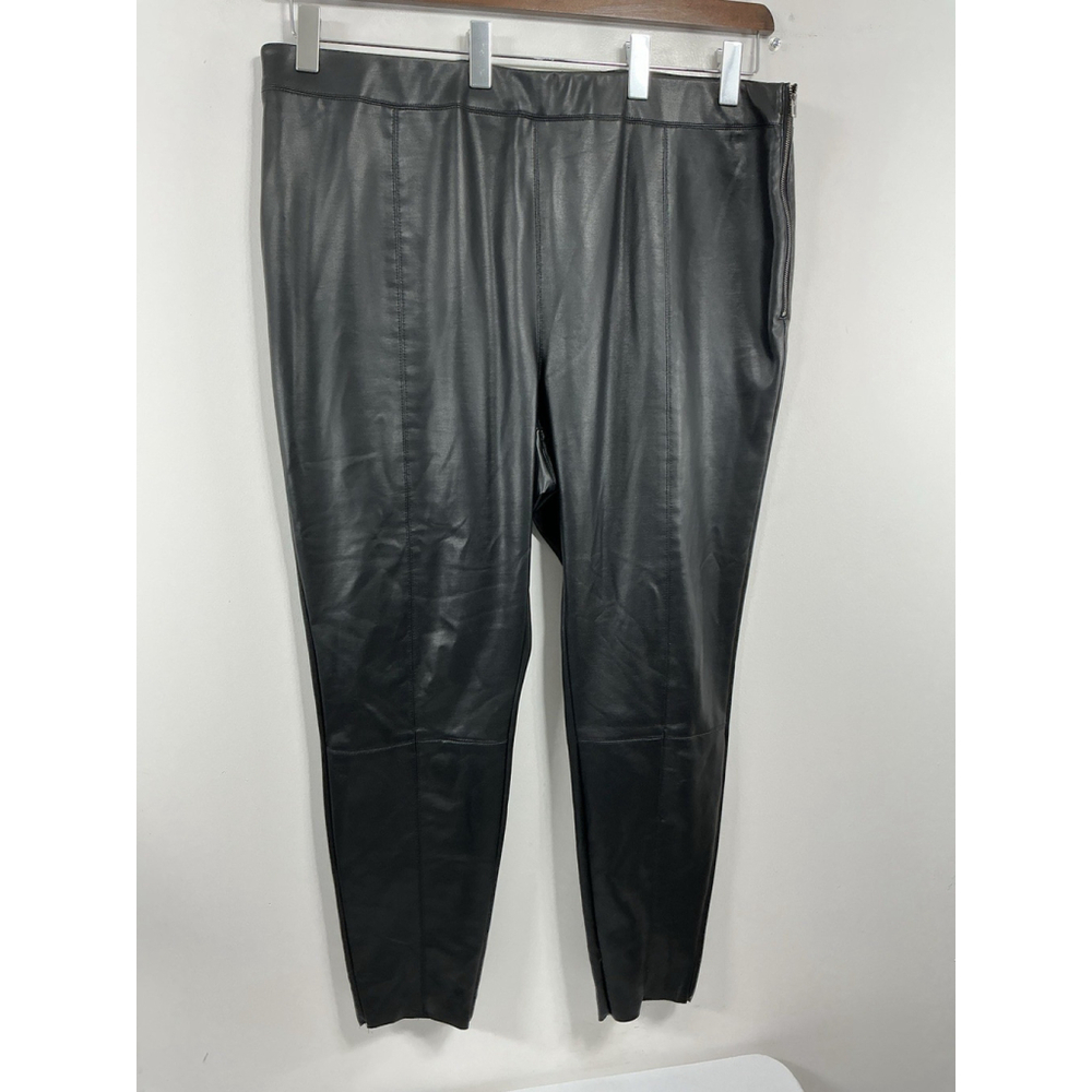 Womans Top Shop Curve Pullon Faux Leather Pants 22 Black Side Zip Elastic Waist